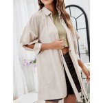 Women Other | Solid Lapel 3/4 Length Sleeve Hollow Knotted Loose Women Kimono - CS25008