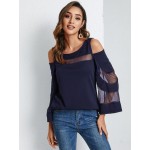 Women Other | Solid Mesh Stitch Off-shoulder Long Sleeve Blouse - ZL63172