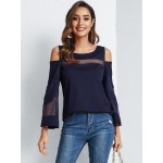 Women Other | Solid Mesh Stitch Off-shoulder Long Sleeve Blouse - ZL63172