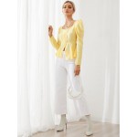 Women Other | Solid Oblique Button Puff Sleeve Square Collar Blouse - MO13245