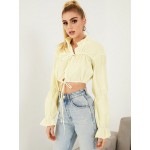 Women Other | Solid Tie Front Stand Collar Long Sleeve Women Crop Top - NB24577