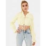 Women Other | Solid Tie Front Stand Collar Long Sleeve Women Crop Top - NB24577