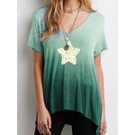 Women Other | Stars Printed Short Sleeve V-neck Ombre T-shirt For Women - VL63457