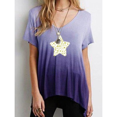 Women Other | Stars Printed Short Sleeve V-neck Ombre T-shirt For Women - VL63457