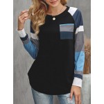 Women Other | Stripe Contrast Color Pocket Long Sleeve O-neck Women T-shirt - DR02865