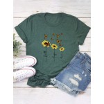 Women Other | Sunflower Butterflies Print Short Sleeve T-shirt For Women - HR25964
