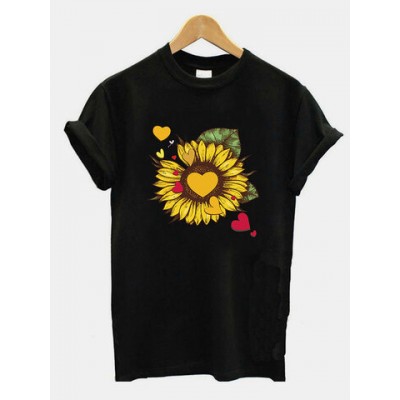 Women Other | Sunflower Heart Print Short Sleeve T-shirt For Women - ZF15204