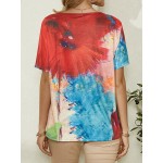 Women Other | Tie-dyed Print Short Sleeves V-neck Casual T-shirt For Women - MW37887