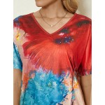 Women Other | Tie-dyed Print Short Sleeves V-neck Casual T-shirt For Women - MW37887