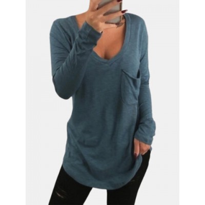 Women Other | V-neck Solid Color Loose Long Sleeve Casual Blouse For Women - JA73992