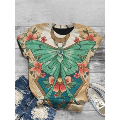 Women Other | Vintage Butterfly Floral Print O-neck Short Sleeve T-Shirt For Women - KU96739