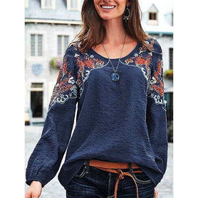 Women Other | Vintage Embroidery Floral Long Sleeve Casual Blouse - HC77049