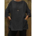 Women Other | Vintage Pockets Solid Color 3/4 Sleeve Blouse - FE33089