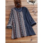 Women Other | Vintage Printed Long Sleeve O-neck Patchwork Corduroy Blouse For Women - CL87356