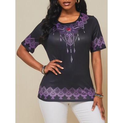 Women Other | Vintage Printed O-neck Short Sleeve T-shirt - AI53787
