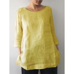 Women Other | Vintage Solid Color 3/4 Sleeve Pocket Loose Blouse - YJ60839