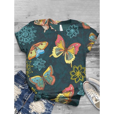 Women Other | Women Calico Butterfly Print O-neck Short Sleeve Casual T-Shirt - OP33708