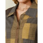 Women Other | Women Plaid Print Button Pocket Lapel Long Sleeve Casual Blouse - CY29567