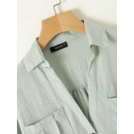 Women Other | Women Solid Color Button Long Sleeve Lapel Pocket Vintage Blouse - YA61363
