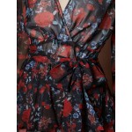 Women Other | Flower Print Belt Long Sleeve High Waist V-neck Romper - XT11999