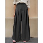 Women Other | High Waist Wide-Legged Front Zipper Side Pockets Pleated Pants - FD72034