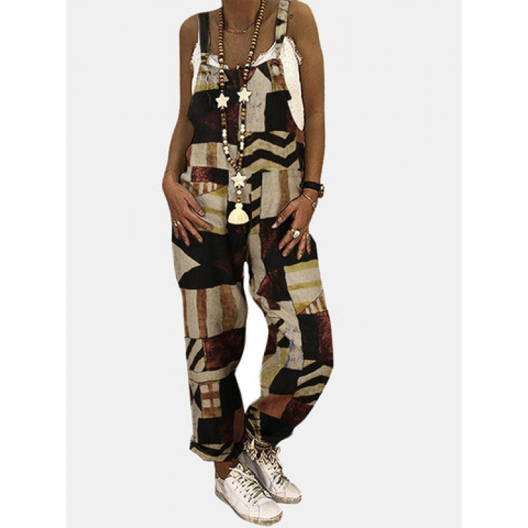 Women Other | Multi-color Geometric Print Straps Casual Jumpsuit For Women - UC27237