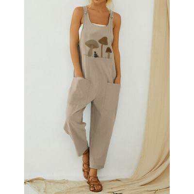 Women Other | Mushroom Print Straps Casual Jumpsuit With Pocket - KD97157