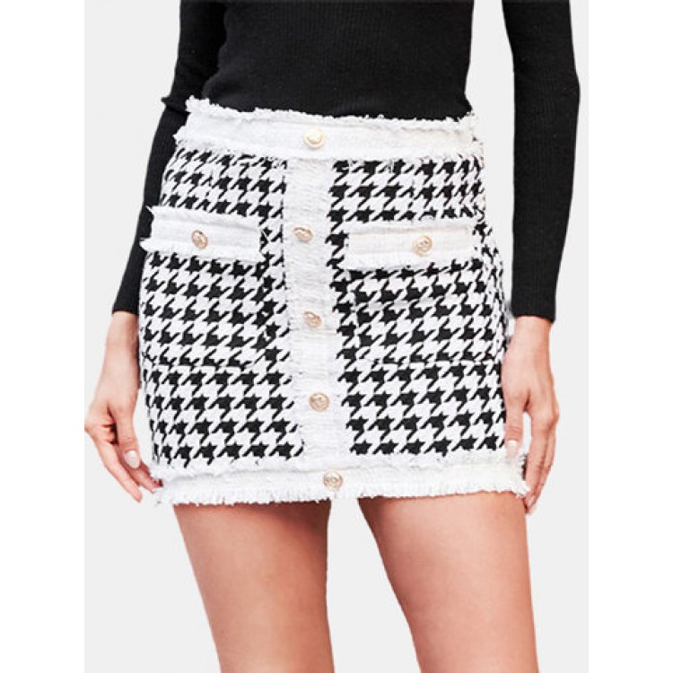 Women Other | Plaid Print Button Pocket Short Casual Skirt for Women - BG09642