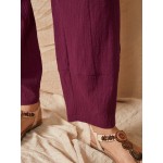 Women Other | Plain Solid Color Elastic Waist Casual Cotton Women Pants - RD91116
