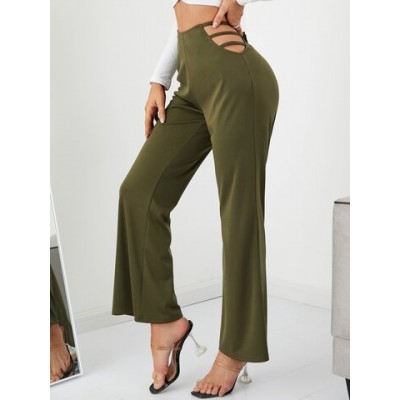 Women Other | Solid Color Hollow Zipper Elastic Casual Pants For Women - AS11058