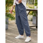 Women Other | Solid Color Plain Elastic Waist Pocket Long Casual Pants for Women - YN99651