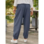 Women Other | Solid Color Plain Elastic Waist Pocket Long Casual Pants for Women - YN99651