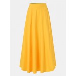 Women Other | Solid Color Plain Pleated Elastic Waist Long Casual Skirt for Women - VR48386