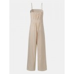 Women Other | Solid Color Pleated Adjustable Button Zipper Strap Loose Casual Jumpsuit - UT42153