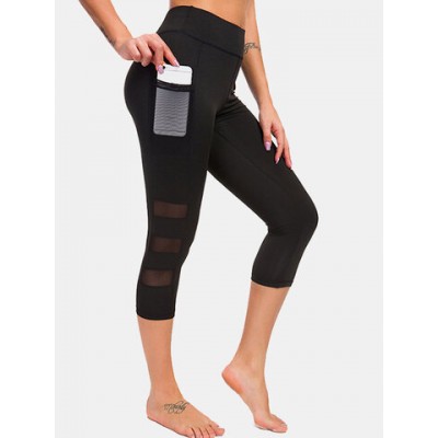 Women Other | Solid Color Pocket Cropped Yoga Sport Leggings for Women - IN24279