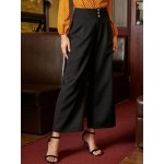 Women Other | Solid Color Side Pocket Front Button High Waist Loose Casual Pants - TF36731