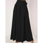 Women Other | Solid Color Wide-legged Bowknot Belt Pleated Loose Pants - QK03083