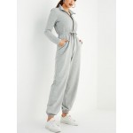 Women Other | Solid Color Zipper Drawstring Pocket Long Sleeve Casual Jumpsuit for Women - CQ64545