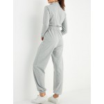 Women Other | Solid Color Zipper Drawstring Pocket Long Sleeve Casual Jumpsuit for Women - CQ64545