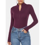 Women Other | Solid Color Zipper Long Sleeve Slim Bodysuit For Women - YF04909
