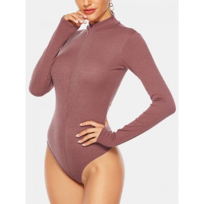 Women Other | Solid Color Zipper Long Sleeve Slim Bodysuit For Women - YF04909