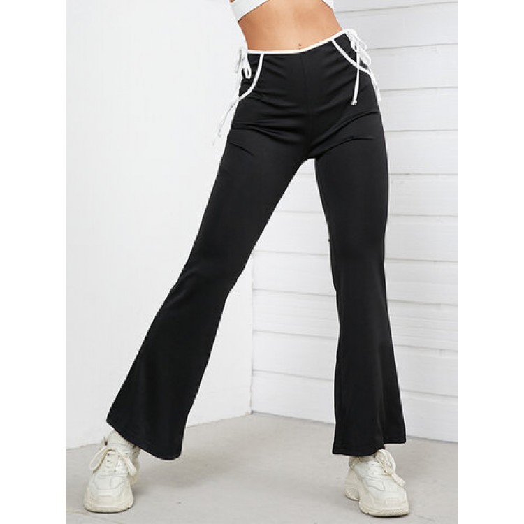 Women Other | Solid Pocket Lace Up Casual Flare Leg Pants - BN54561