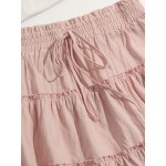 Women Other | Solid Ruffle Trim Drawstring Layered Elastic Waist Skirt - FH96330