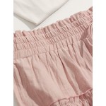 Women Other | Solid Ruffle Trim Drawstring Layered Elastic Waist Skirt - FH96330