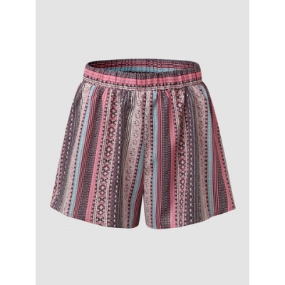 Women Other | Stripe Print Bohemain Elastic Waist Wide Leg Shorts - OX33703