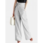 Women Other | Striped Knotted Wrap Pocket Wide-legged Irregular Pants - FK07004