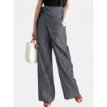 Women Other | Striped Knotted Wrap Pocket Wide-legged Irregular Pants - FK07004