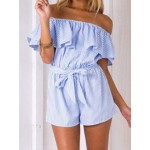 Women Other | Striped Print Waistband Off-shoulder Ruffle Casual Romper for Women - TJ18880