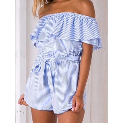 Women Other | Striped Print Waistband Off-shoulder Ruffle Casual Romper for Women - TJ18880